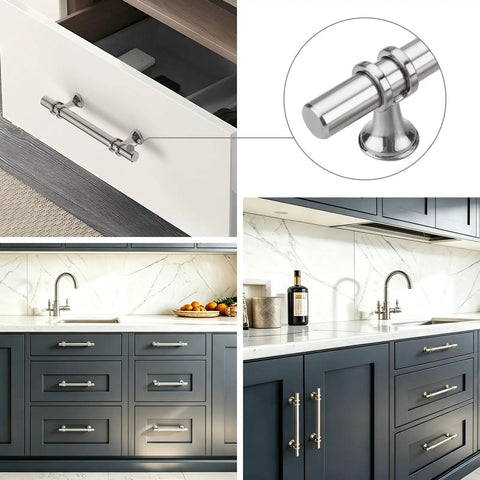 Brushed Nickel Cabinet Handles And Drawer Knobs 5 Pack Zinc Alloy Furniture Pulls in sleek modern kitchen cabinets