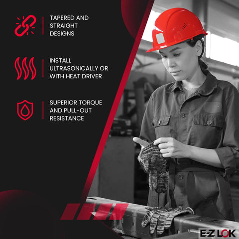 Plastic Threaded Inserts One Quarter Twenty Brass Tapered Single Vane Pack Of Fifty For Ultrasonic And Heat Driver Installation In Thermoplastics With Easy Post Molding Reinforcement And Strong Secure Threaded Connections