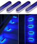 Blue Solar Dock Deck Lights No Wiring Easy Install Stick On Outdoor Waterproof Step Lights for Stairs and Walls, 4 Pack