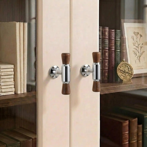 Killer Combo Solid Brass And Dark Walnut Wood T Bar Cabinet Knobs With Hefty Drawer Pulls For Modern Rustic Kitchen Cabinets And Bath Vanity Interior Hardware on glass cabinet doors.