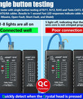 Go To RJ45 RJ11 RJ12 Cable Tester For Cat5 Cat5E Cat6 Cat6A POE With Remote Viewing And Wire Mapping displayed with test results