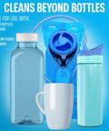 Water Bottle Cleaner Tablets 36 Pack No Chlorine Odor Control Formula with bottles, hydration pack, mug, and flask