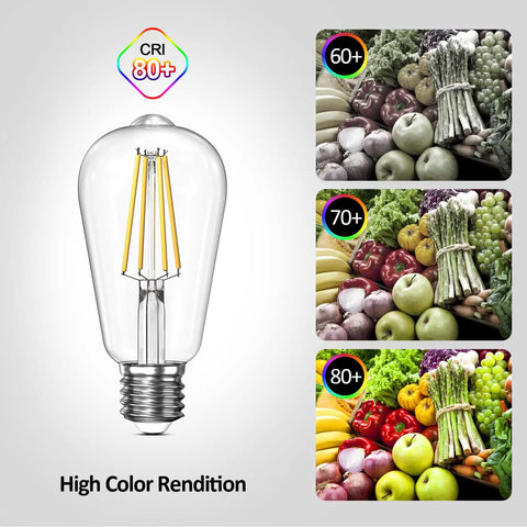 Cozy Dimmable E26 LED Edison Bulbs 60W Equivalent, 2700K Soft Warm Glow showing high CRI for vibrant colors