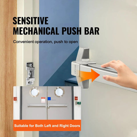 Heavy Duty 28 Inch Stainless Steel Push Bar Panic Exit Device with Exterior Lever and 3 Keys on a metal door