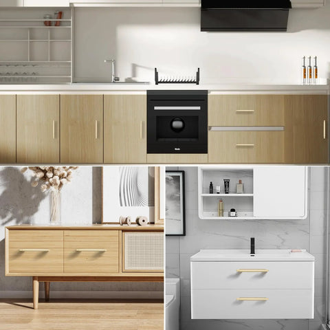Cabinet and drawer handles installed; 10 Pack Solid Zinc Alloy 5 Inch Center To Center Slim Square Bar Cabinet And Drawer Handles Gold Knurled