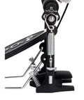 Single Bass Drum Pedal With Radius Rod Base Bearing Spring Rocker Assembly Delta Ball Bearing Hinge Dual Adjustable Toe Clamp And Three Drive Systems Including Accelerator Cam And Turbo Cam For Pro Drummers black metal side view