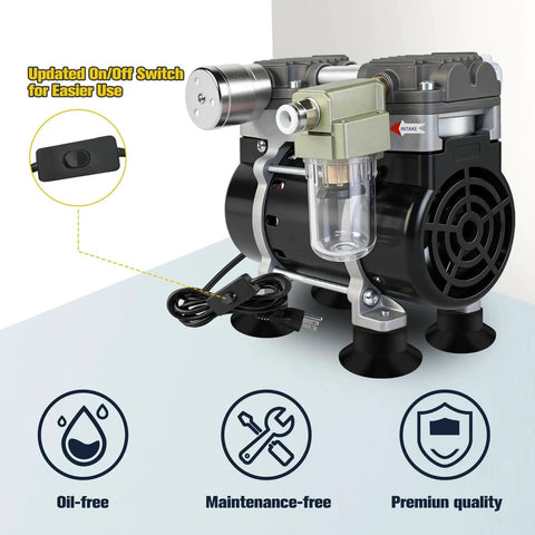 Oil Free Lab Vacuum Pump With Silencer, 50L Per Min Flow, Quiet Operation, No Mess, High 90Kpa Vacuum, Oilless Diaphragm Pump, Low Maintenance