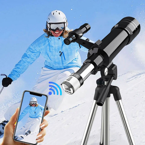 2K WiFi Telescope Camera Eyepiece With 2 Inch Screen And 2000mAh Battery For 36 To 73mm Monocular Binoculars Microscope Or Telescope Includes 64GB Storage And Wireless Viewing On The Go capturing live skiing.