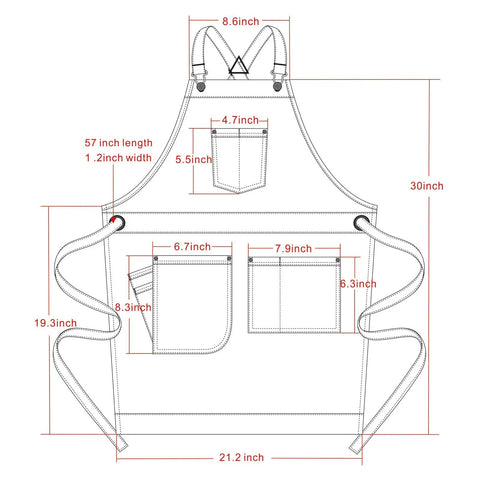 Diagram of Denim Hair Stylist Tool Apron With Pockets For Women Cross Back Straps Adjustable Size S To M Black Durable Work Apron