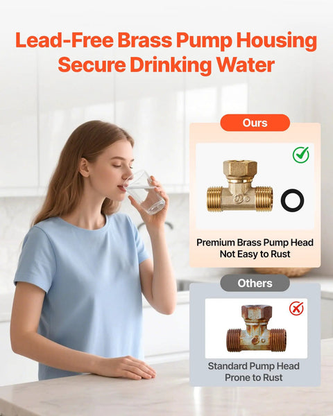 A woman drinking water, showcasing the Smart Digital Instant Hot Water Recirculating Pump Kit under sink with Thermostat Timer and Auto Shutoff 4.0 GPM Flow Rate.