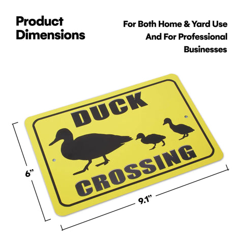 Yellow duck crossing sign for both home and yard use, rectangular aluminum, dimensions 6x9.1 inches.
