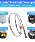 24-inch 750mV thermopile generator with braided stainless cable and probe for gas fireplaces and appliances