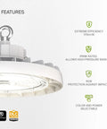 Ultra Bright LED High Bay UFO Light Fixture For Commercial Spaces, Dimmable, IP69K Waterproof, DLC Premium, UL Listed 200W 29600 Lumen