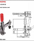 Heavy Duty Toggle Clamp With Stainless Steel Body And Plastic Handle, 227Kg Clamping Force with technical drawings