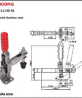 Heavy Duty Toggle Clamp With Stainless Steel Body And Ergonomic Plastic Handle, 227 Kg Clamping Force diagram