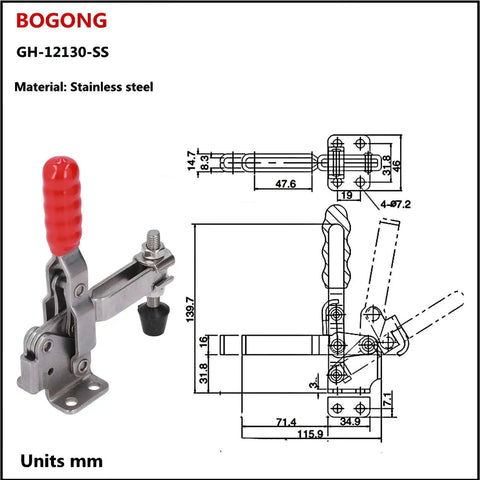 Heavy Duty Toggle Clamp With Stainless Steel Body And Ergonomic Plastic Handle, 227 Kg Clamping Force diagram