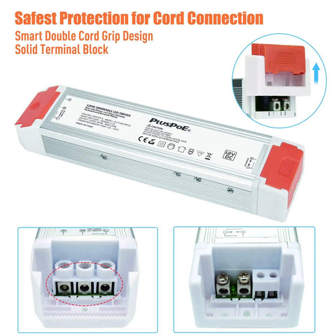 120 Watt 12V Dimmable LED Driver Power Supply 110V To 12V DC Transformer, red endcaps, cord connection details visible