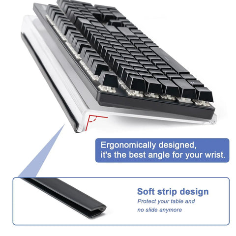 Clear Acrylic Tilted Keyboard Tray For Ergonomic Typing, Keyboard Stand With Silicone Anti Slip Strip, 17 By 5.7 Inch Keyboard Tray For Office Desk, Home And School Go To Desk Setup, featuring soft strip design