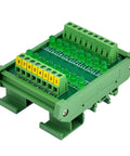 Sixteen Channel Green LED Indicator Light Module For DIN Rail Mount 5 To 50V DC Common Positive And Negative, showing terminals and LEDs