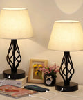 Set Of 2 Bedside Table Lamps With Dual USB Ports, Modern Nightstand Lamps With Spiral Cage Design, great cozy lighting