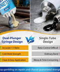 Cold Weld Epoxy Kit Pro Grade Industrial Strength Adhesive Putty with dual-plunger syringe vs single-tube design demonstration