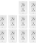 10-pack of white 20 Amp GFCI Outlet 125 Volt Tamper Resistant Weather Resistant Receptacle With LED Indicator Lights. UL listed.
