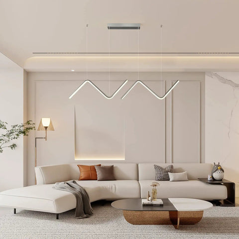 Slick Chrome LED Dimmable Linear Wave Pendant Lights For Kitchen Island And Dining Room Hanging 47.2 Inch Adjustable Chandelier