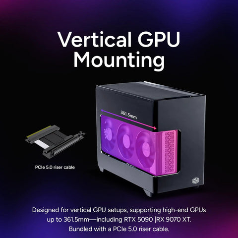 NR200P V3 Mini ITX Case with vertical GPU mount and PCIe 5.0 riser cable for 361.5mm GPUs