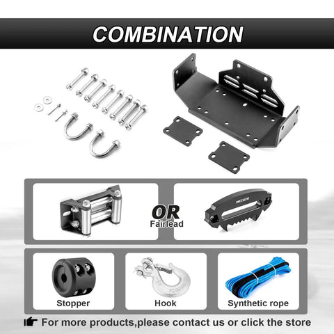 Combination of beefed-up winch mounting bracket plate with 4 7 8 inch winch roller fairlead cable guide for Honda Pioneer
