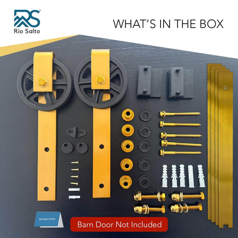 Gold Barn Door Hardware Kit With 78 Inch Track For Sliding Barn Door Big Wheel Industrial Hangers, brass finish parts
