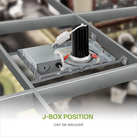 6 Pack New Construction Recessed Light Mounting Plate Kit With Extendable Hanger Bars showing J-Box position secured