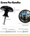 Four Pack Starry Sky Black Cat Cabinet Knobs Round Acrylic Drawer Pulls with Night Sky Cat Design and Dimensions