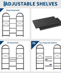 Diagram of Arched Triple Column 63 Inch Wide 5 Tier Bookshelf With Open Shelves Dope Industrial Style Large Display Shelf images showing adjustable setups.