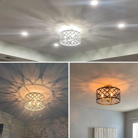 Dope 16 Inch 3 Light Modern Semi Flush Mount Ceiling Light With Metal Drum Shade In Warm Brass And Black Finish for elegant rooms