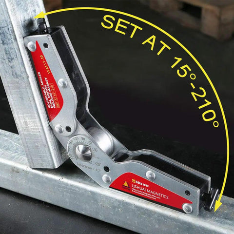 Heavy Duty Adjustable Angling Welding Magnet With Dual On Off Switches And 15 To 210 Degree Scale Lockable With Hex Wrench