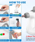 Step-by-step guide on using the No Sweat Handheld Steam Cleaner For Home, Portable Steam Mop for cleaning.
