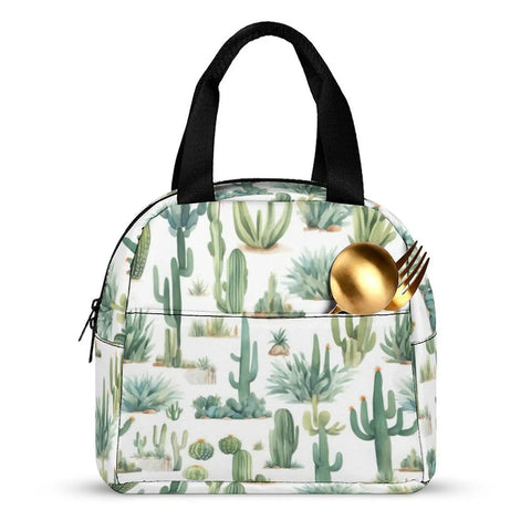 Insulated Lunch Bag For Women And Men Portable Lunch Tote with cactus print and eco-friendly lining keeps food fresh warm cold