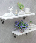 Legit Heavy Duty Wall Shelf Brackets Set Of Two, Built Different Metal Floating Shelf Supports, Knockout Right Angle Connectors For Diy Storage And Cozy Nooks, Super Easy Install White Finish with decorative items.
