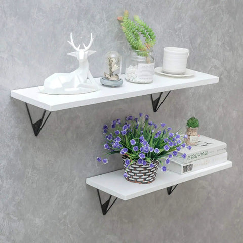 Legit Heavy Duty Wall Shelf Brackets Set Of Two, Built Different Metal Floating Shelf Supports, Knockout Right Angle Connectors For Diy Storage And Cozy Nooks, Super Easy Install White Finish with decorative items.