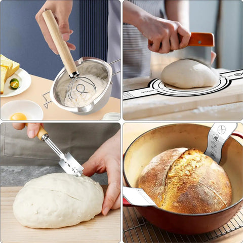 All In One Sourdough Starter Kit For Home Bakers With 11 Inch Oval And 9 Inch Round Silicone Banneton Baskets, 24oz Starter Jar