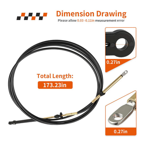 Throttle Shift Remote Control Cable For Outboard Motors 1979 Through 1994 0173114 Snap In Replacement with dimensions