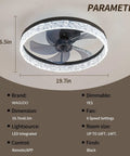 Low Profile Flush Mount Ceiling Fan With Light And Remote Black Round Bladeless Ceiling Fan For Small Rooms 19.7 Inch Span