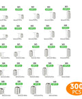 Assortment of 300 pieces set screws with 24 sizes in metric and SAE for bathroom fixtures and plumbing, stainless steel
