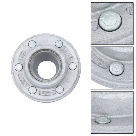 Galvanized trailer hub kit with 6-bolt 5.5-inch bolt circle, front view, bearing kit included.