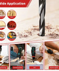 Pro Grade 15 Piece Countersink Drill Bit Set For Woodworking With Nitrided HSS Bits And One Quarter Inch Hex Shank Quick Change Wood Plug Cutters Depth Stop Rings For Woodworking Pros And DIYers Storage Box shown in use on various woodworking projects.