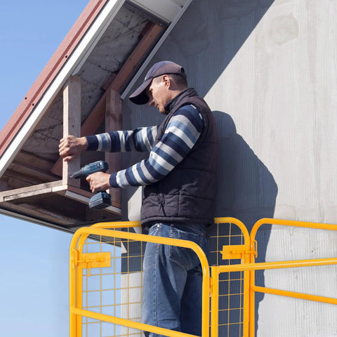 Forklift man basket, yellow steel safety cage with wheels for aerial work platform use.