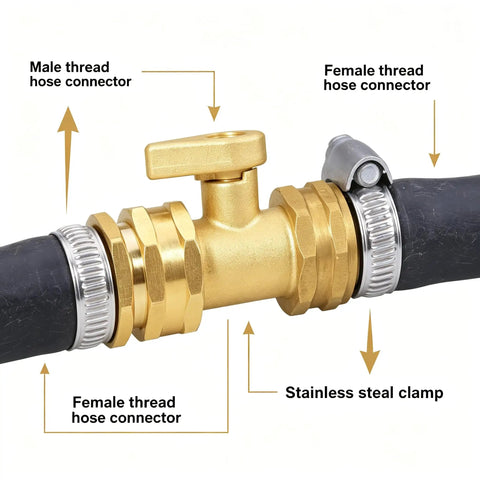 Heavy Duty Hose Repair Connector Kit With Brass Fittings And Stainless Clamps To Fix Leaks Fast On Standard 3/4 Inch Garden Hoses Easy Setup For DIY Plumbing Pros And Homeowners Who Need A Solid Fix Today. brass hose repair connector with male and female threads, 3/4 inch