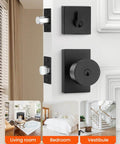 Matte Black Exterior Door Lock Set with Deadbolt built to last, featuring front door knob with lock and key, reversible entry hardware.