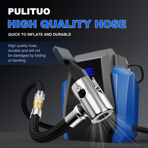 12V Car Tire Inflator Portable Air Compressor With Digital Pressure Gauge And Emergency LED Light, high-quality hose