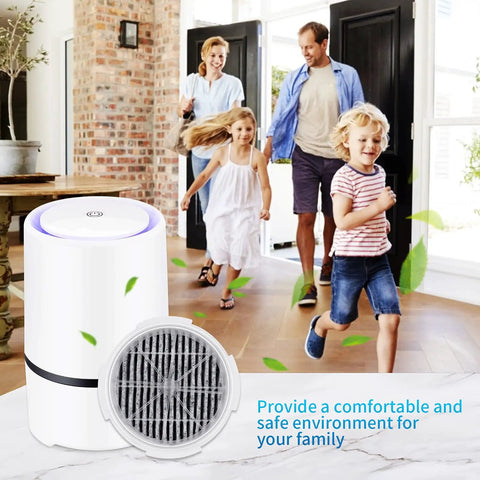 Family entering home, happy with air quality from Premium H11 True HEPA Filter Replacement For 3 In 1 Air Purifier in foreground.